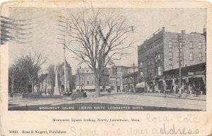 Street Scene Monument Square Leominster Massachusetts 1906 postcard