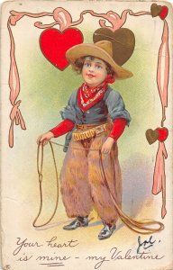 H83/ Valentine's Day Love Holiday Postcard c1910 Cowboy Rope 24