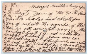 1883 J Allewalt Menges Mills Pennsylvania PA Baltimore MD Postal Card 