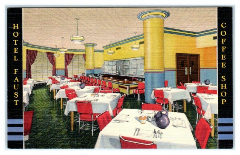 ROCKFORD, Illinois IL ~ Roadside HOTEL FAUST COFFEE SHOP Art Deco 1940s Postcard