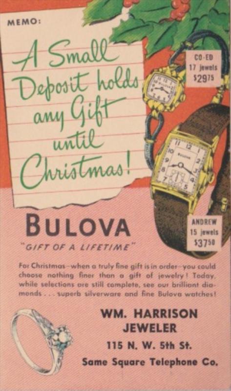 Advertising Bulova Watches William Harrison Jeweler