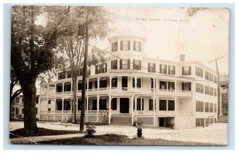 1914 RPPC Hotel Barre MA Hotel Real Photo Postcard