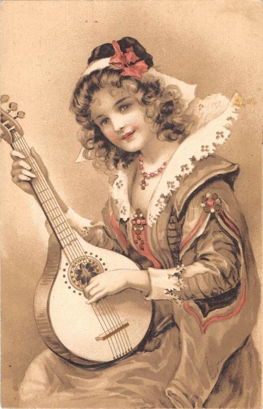 us133 girl playing mandolin luxembourg vielsalm 1909