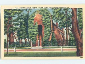 Unused Linen CHURCH SCENE Jamestown - Near Hampton & Newport News VA A8294