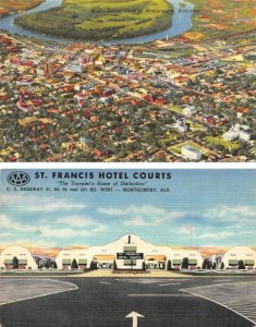 2~Postcards Montgomery AL Alabama AERIAL VIEW & St Francis Hotel Courts ROADSIDE