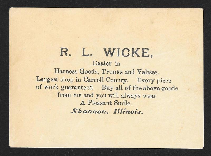 VICTORIAN TRADE CARD Wicke Harnesses Trunks & Valises