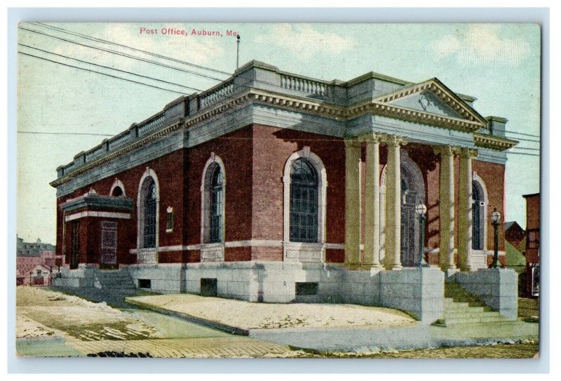 c1910's Post Office Building Street View Auburn Maine ME Antique Postcard