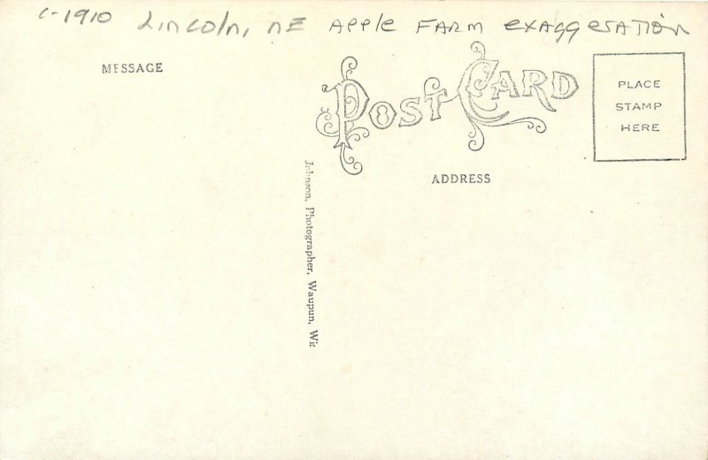 c1910 Lincoln Nebraska apple Farm Exaggeration Johnson Postcard 25-11862