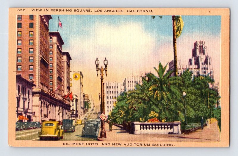 Postcard California Los Angeles CA Pershing Square Biltmore Hotel 1940s Unposted