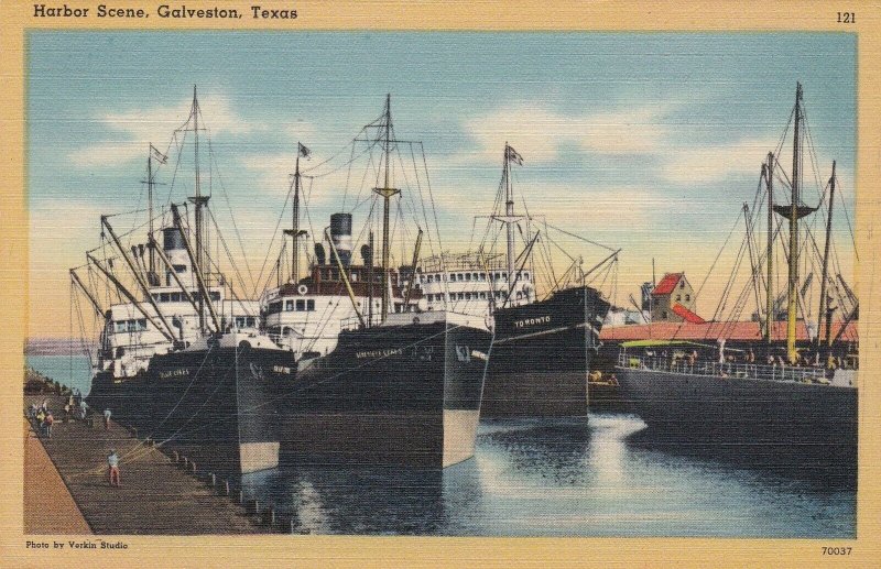 Texas Galveston Harbor Scene With Cargo Ships sk4930