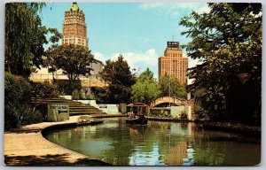 Vtg Texas TX San Antonia River Downtown View Postcard