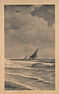 SAILBOATS ON THE WATER-ARTIST DRAWN~1910 SCHLESINGER BROTHERS PHOTO POSTCARD