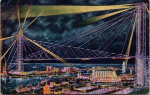 Vtg 1933 Chicago World's Fair Sky Ride at Night Illinois Unused Postcard