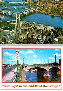 2~4X6 Postcards Zanesville OH Ohio  Y-BRIDGE Aerial View & US 40 Turn Right Sign