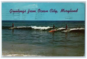 1970 Surfing Scene Greetings from Ocean City Maryland MD Vintage Postcard