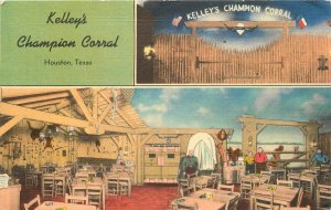 Postcard Texas Houston Kelley's Champion Corral Interior 1941 Restaurant 23-9421