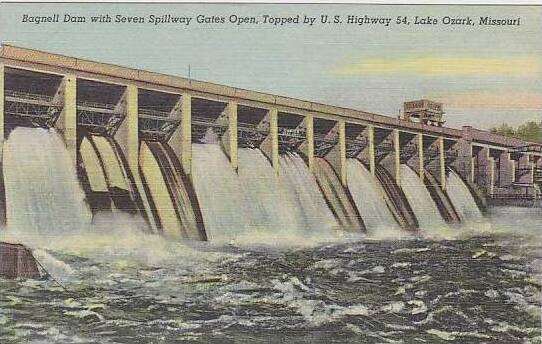 Missouri Kansas City Lake Of The Ozarks  Bagnell Dan With Seven Spillway Gate...