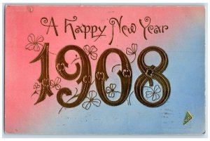 1908 New Year Large Numbers Embosses Davenport Iowa IA Posted Antique Postcard