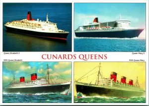 Marine Art Posters Cunards Queens Ships Multi View Continental Size Postcard