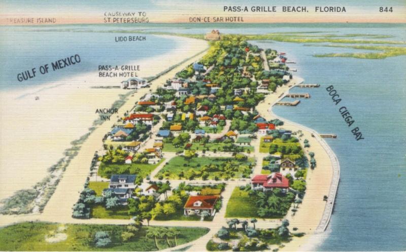 Pass A Grille Beach Florida FL ~ Hotel Anchor Inn Aerial Gulf Of Mexico postcard