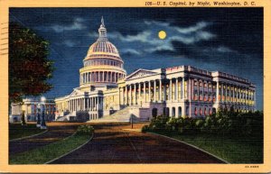 Washington D C U S Capitol By Night 1950 Curteich