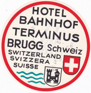 Switzerland Brugg Hotel Bahnhof Terminus Vintage Luggage Label sk2517