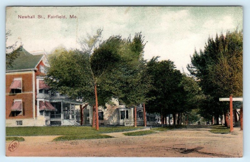 FAIRFIELD, ME Maine ~ NEWHALL STREET Scene c1910s Somerset County Postcard