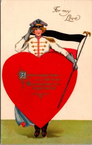 Six Valentine Postcards Woman Dressed as Different Cultures Giant Heart Poem