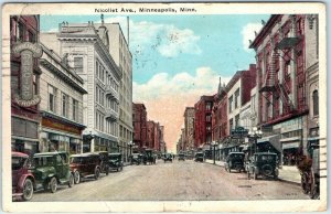 c1920s Minneapolis, MN  Nicollet Ave. Downtown Postcard Main Street Cars A41