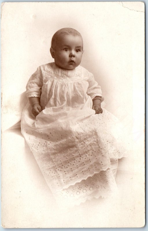 ID'd c1910s Cute Little Baby Portrait RPPC Boy Jesse Jr Dean Kipper Age 5mo A245