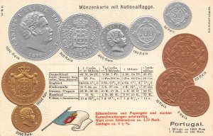Portugal Flag Coins Exchange Table embossed coinage postcard C314