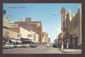 AMARILLO TEXAS DOWNTOWN POLK STREET SCENE OLD CARS VINTAGE POSTCARD