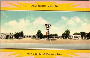 Acme Courts Motel Afton OK Route 66, 60, 69 Conoco Vintage Linen Postcard I54