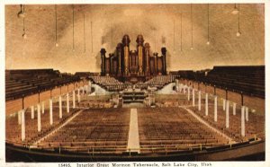 Vintage Postcard 1928 Interior Great Mormon Tabernacle Salt Lake City Utah UT