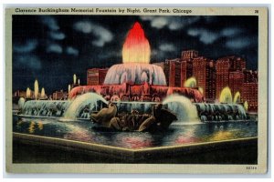 Clarence Buckingham Memorial Fountain By Night Grant Park Chicago IL Postcard