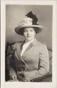 Studio Portrait of Woman Lady Hat Unused Real Photo Postcard E88