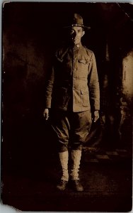 WWI ERA US ARMY SOLDIER IN UNIFORM REAL PHOTO POSTCARD 17-40