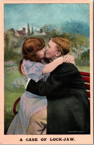 VINTAGE POSTCARD A CASE OF LOCK-JAW ROMANTIC HUMOR BY BAMFORTH ELK CITY 1908