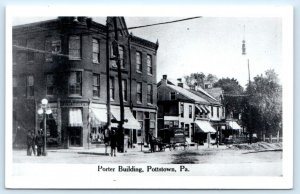 RPPC POTTSTOWN, Pennsylvania PA ~ Street Scene PORTER BUILDING *Repro* Postcard