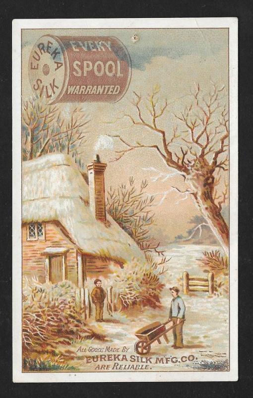 VICTORIAN TRADE CARD Eureka Silk Thread Country Scene