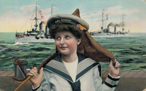 Germany S.M.S. Deutschland Sailor Boy Battleship Vintage Postcard 06.51