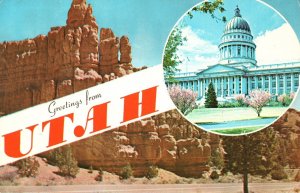 Postcard Greetings From Utah Desert Teritory Rock Formation State Capitol UT