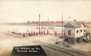 Mexico Border War, RPPC, US Soldiers at the Bridge between El Paso & Juarez