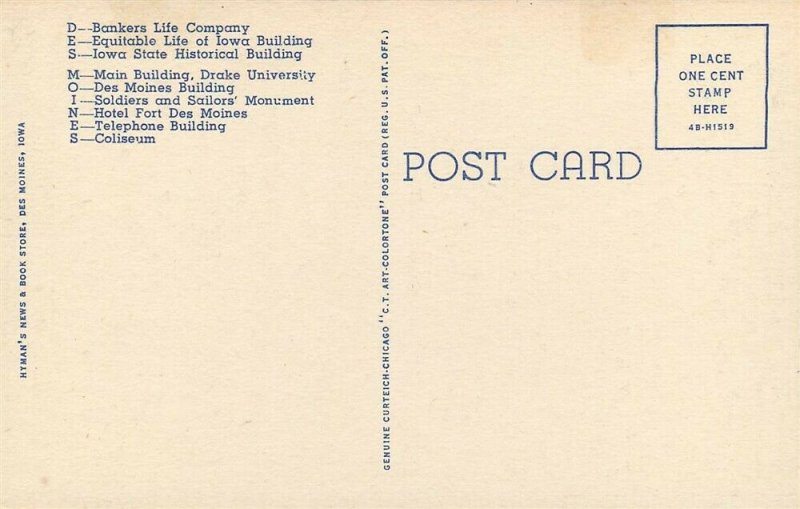 IA, Des Moines, Iowa, Large Letter, Curteicht No. 4B-H1519