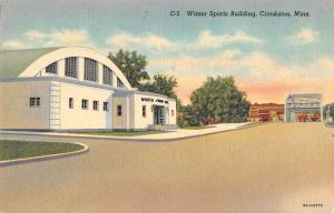 Crookston Minnesota view of Winter Sports Bldg linen antique pc Y12539