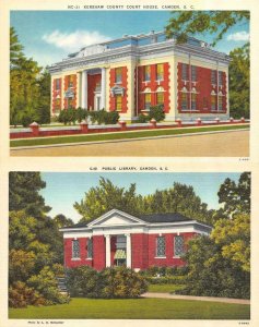 CAMDEN, South Carolina SC  KERSHAW COUNTY COURT HOSUE & LIBRARY  *Two* Postcards