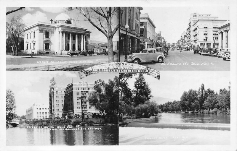 RPPC RENO, NV Virginia Street Truckee River Riverside Hotel Vintage  Postcard