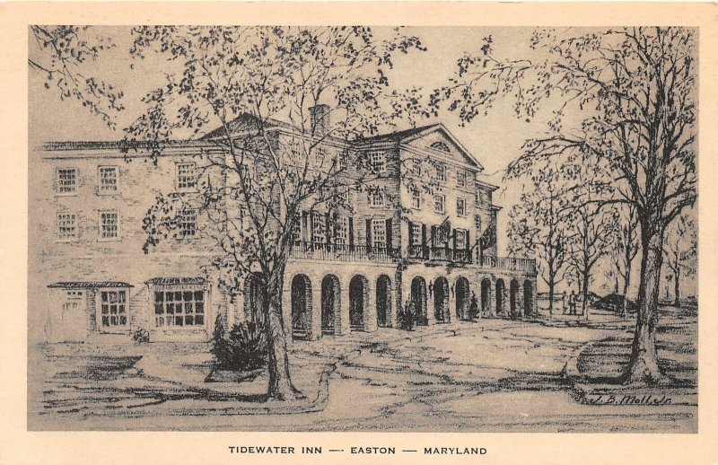 F59/ Easton Maryland Postcard c1930s Tudewater Inn Sketch