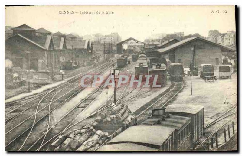 Postcard Old Rennes Interior of the Station Trains