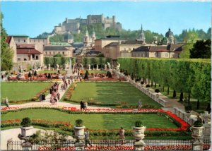 Postcard Austria Salzburg - Mirabell Gardens with cathedral and castle